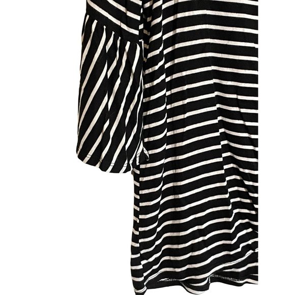 Hippie Chic Short Sleeve Tie Front Flutter Sleeve Black White Stripe Shirt Large - Picture 2 of 5